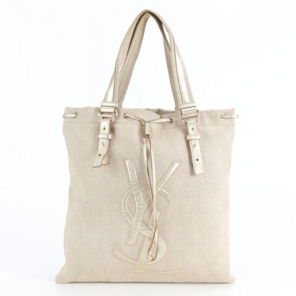Saint Laurent Handbags - Saint Laurent Yves Kahala Leather Canvas Tote Shoulder